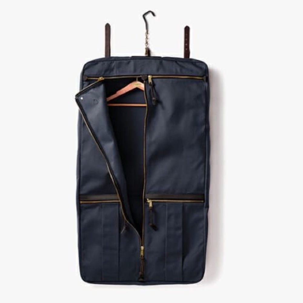 new FILSON Rugged Twill + Leather Folding Garment Bag